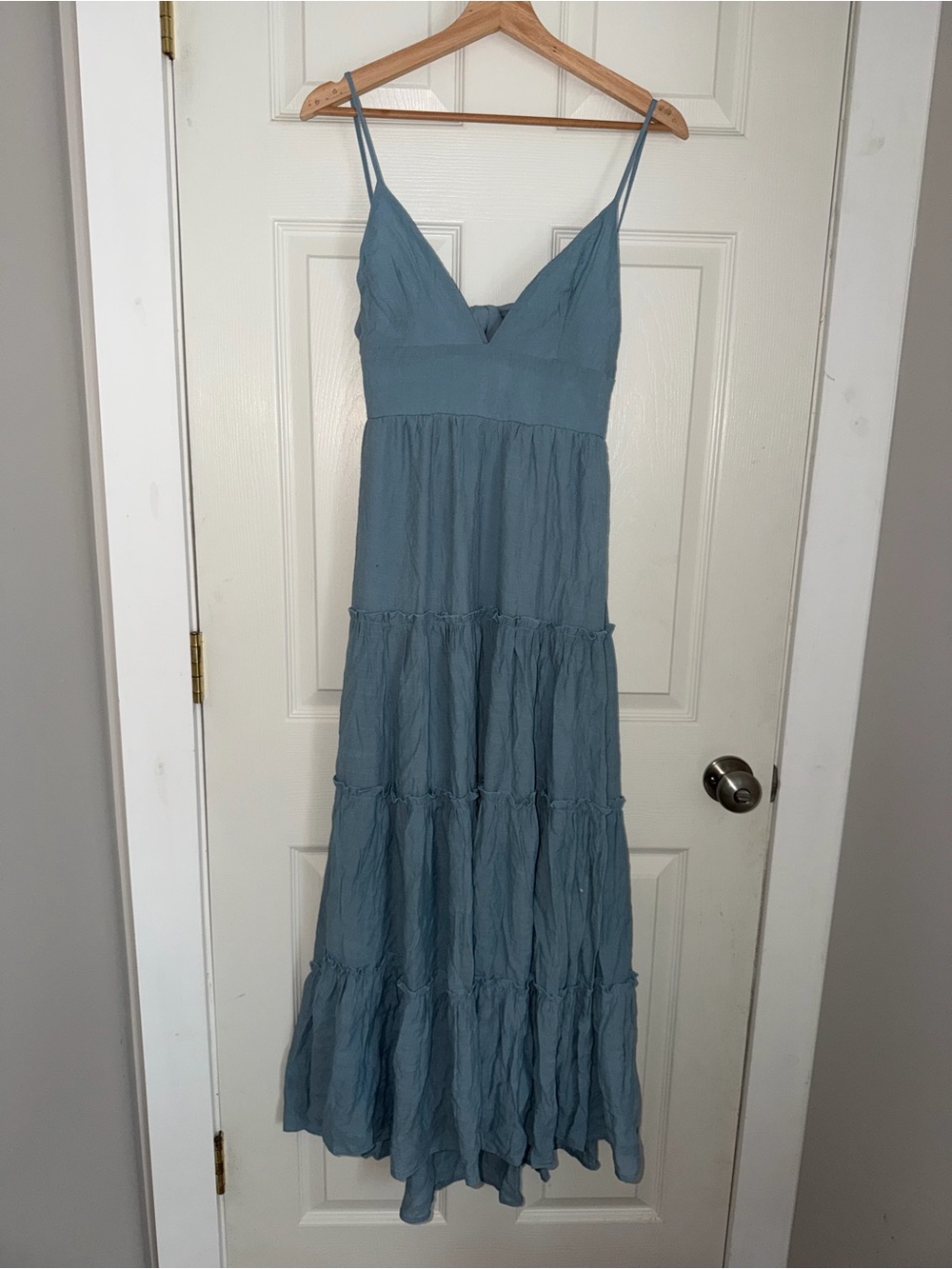 Altar'd State Dusty Blue Spaghetti-Strap Tiered Maxi Dress